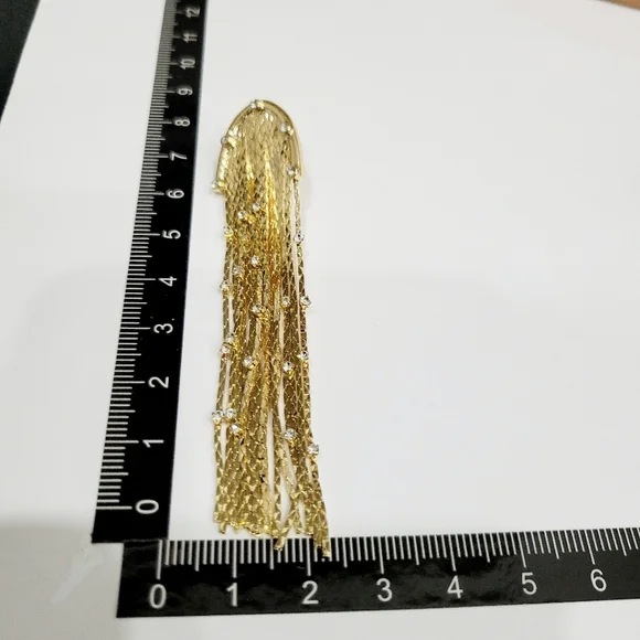 Brand New Gold Tone Rhinestone Tassel Long Earrings - Picture 8 of 8